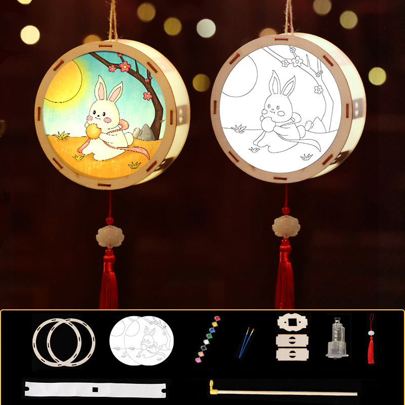 đèn lồng trung thu tô màu bằng gỗ