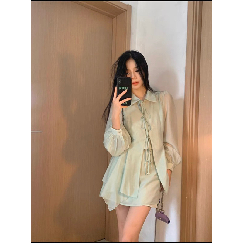 Set áo sơ mi  phối chân váy dáng A