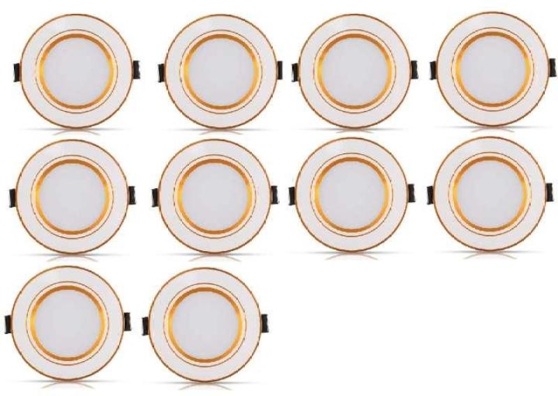 Bộ 10 đèn led âm trần viền vàng 7w 3 màu 3 chế độ (Viền Vàng). Đường kính: 120mm. Chất liệu: Nhôm thuần khiết. Bảo hành 12 tháng