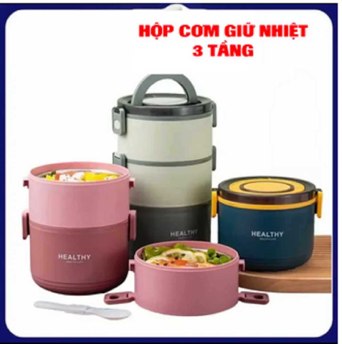 Cặp Lồng Cơm Giữ Nhiệt, Hộp Giữ Nhiệt, Cặp lồng, Cà Men, Hộp Đựng Cơm Giữ Nhiệt, hộp đựng thức ăn 3 tầng Gourmet, Healthy - Hàng chính hãng