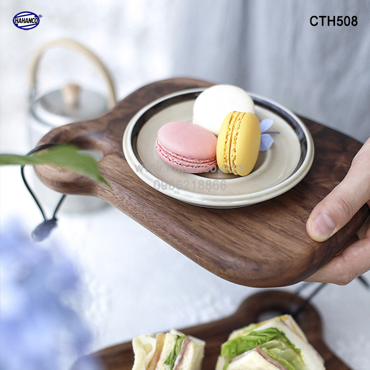 Thớt gỗ óc chó nhập khẩu Mỹ khay bánh mì/ bít tết/ pizza/ phụ kiện chụp ảnh [CTH508] HAHANCO