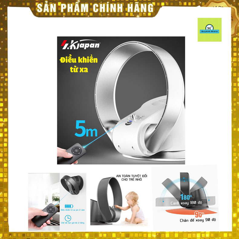 Quạt không cánh siêu mát cực an toàn cho trẻ nhỏ KJapan model CR-305 để bàn hoặc treo tường hai màu đen trắng sang trọng