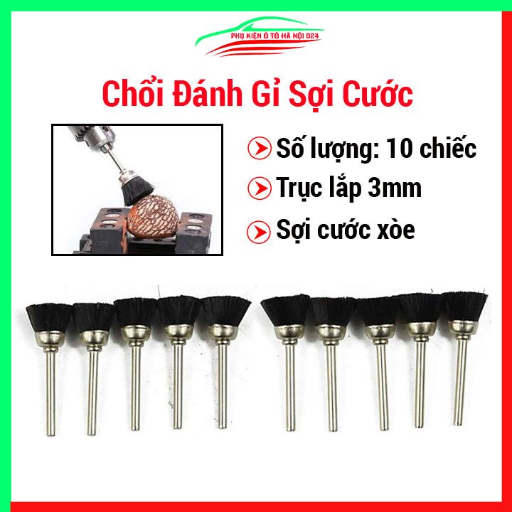 Bộ 10 chổi đánh rỉ trục 3mm sợi cước đầu xòe gắn máy khoan cầm tay đánh bóng, làm sạch
