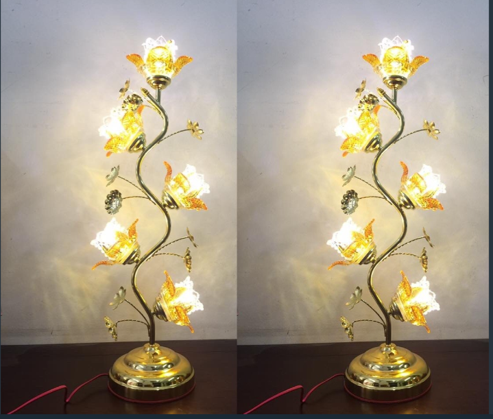2 CÂY ĐÈN THỜ HOA THỦY TINH PHA LÊ CÁO CẤP 5 BÔNG 75 CM