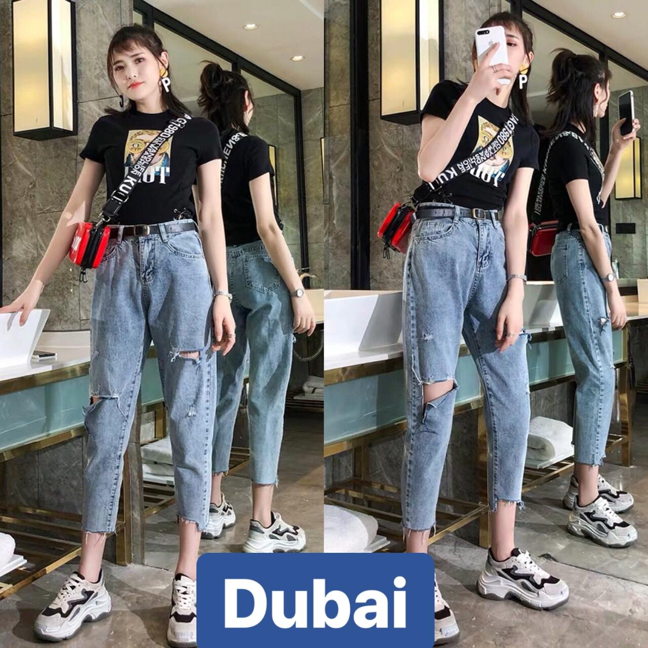 QUẦN JEAN BAGGY NỮ CHẤT BÒ XANH RÁCH LƯNG CAO NÂNG MÔNG HOT TREND KIỂU MỚI DB-01 - DUBAI FASHION