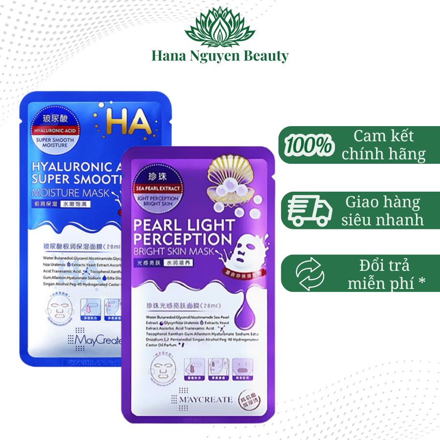 Mặt nạ cấp ẩm dưỡng trắng HA Hyaluronic Acid Super Smooth Moisture Mask MAYCREATE 28ml