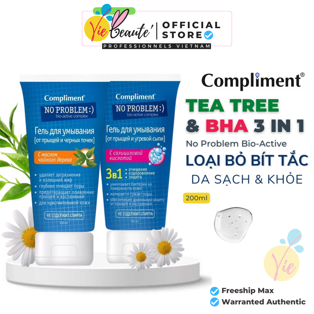 Sữa rửa mặt Compliment No Problem BHA & Tea Tree làm sạch sâu, giảm dầu, mụn 200ml