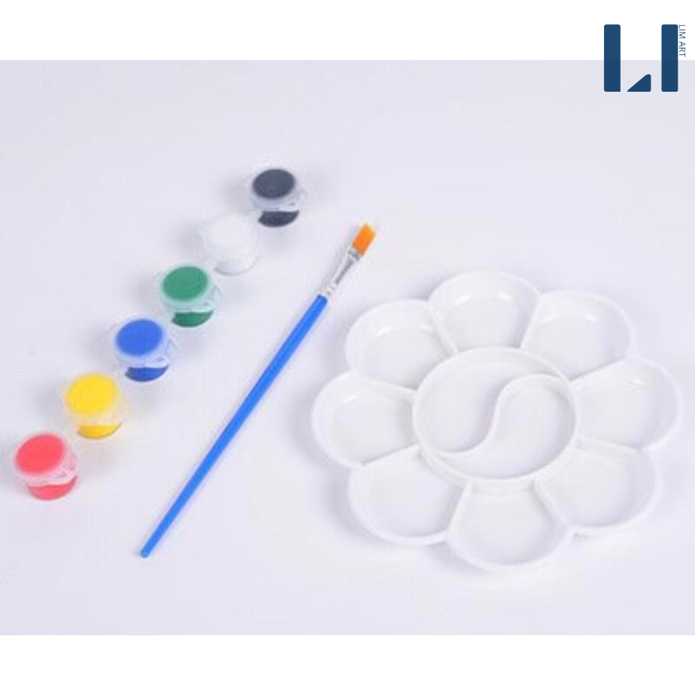 Set khay pha màu và cọ vẽ và mút vẽ tiện lợi chuyên dụng vẽ tranh màu nước, màu acrylic, sơn dầu,...