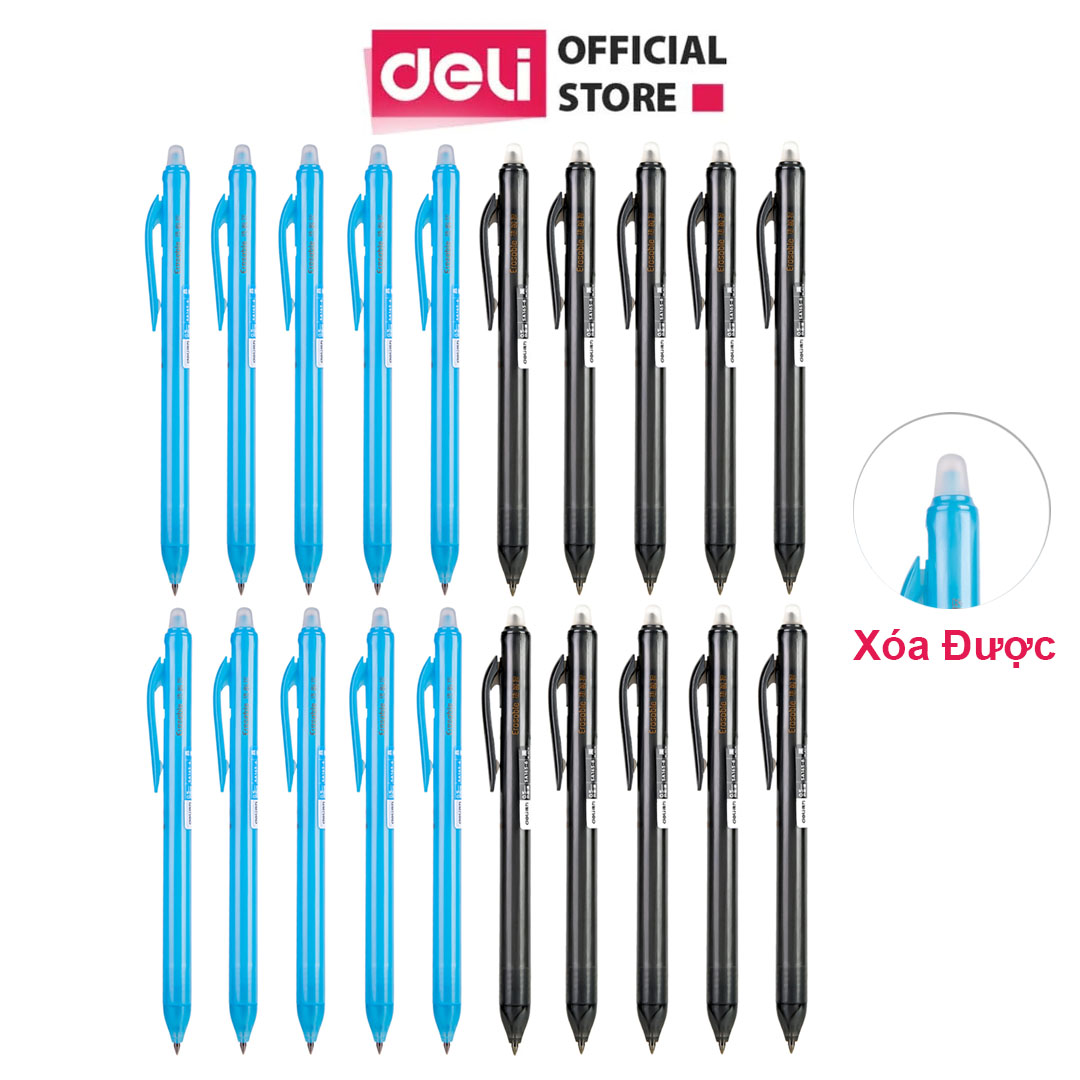 Combo 20 bút gel xóa được mực xanh/ đen deli - viết êm, không tắc mực, bút bi, văn phòng phẩm - a660/sa165