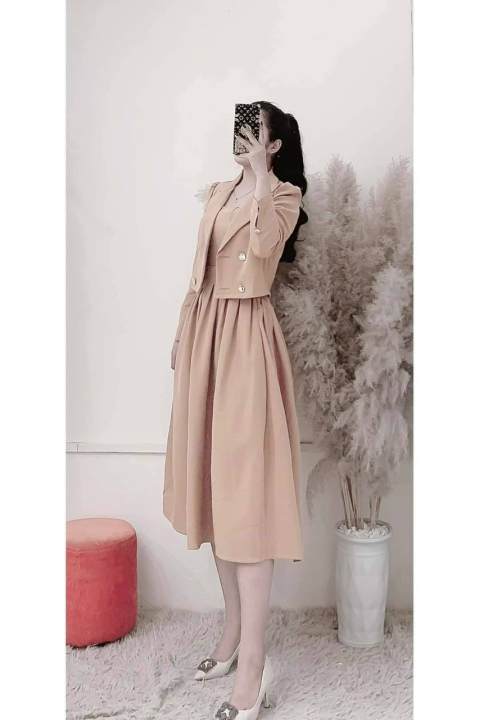 SET ĐẦM HAI DÂY PHỐI ÁO VEST KIỂU CHẤT LIỆU KATE FORD KIỂU MẪU HOT DX3 – OEM >>> top1shop >>> lazada.vn