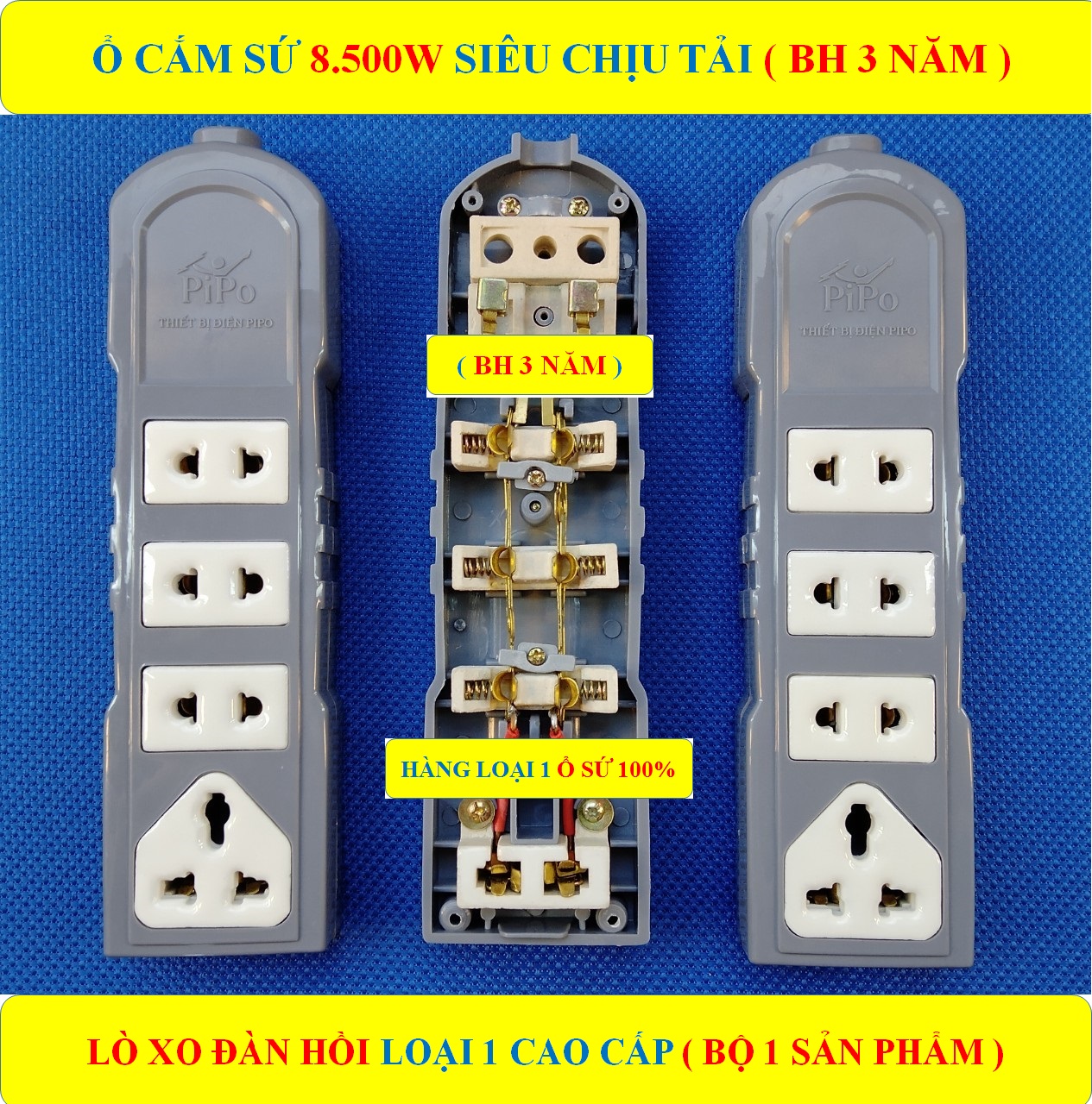 Ổ cắm điện SỨ CHỊU TẢI CAO 8.500W đa năng + (BH 3 NĂM) HÀNG LOẠI 1 CAO CẤP + 4 Lỗ cắm SỨ 100% chịu tải, chịu nhiệt (bộ 1 sản phẩm)