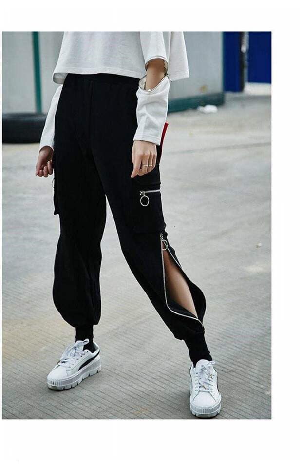 [HCM]Quần baggy kaki nữ phối sọc phản quang cực hot