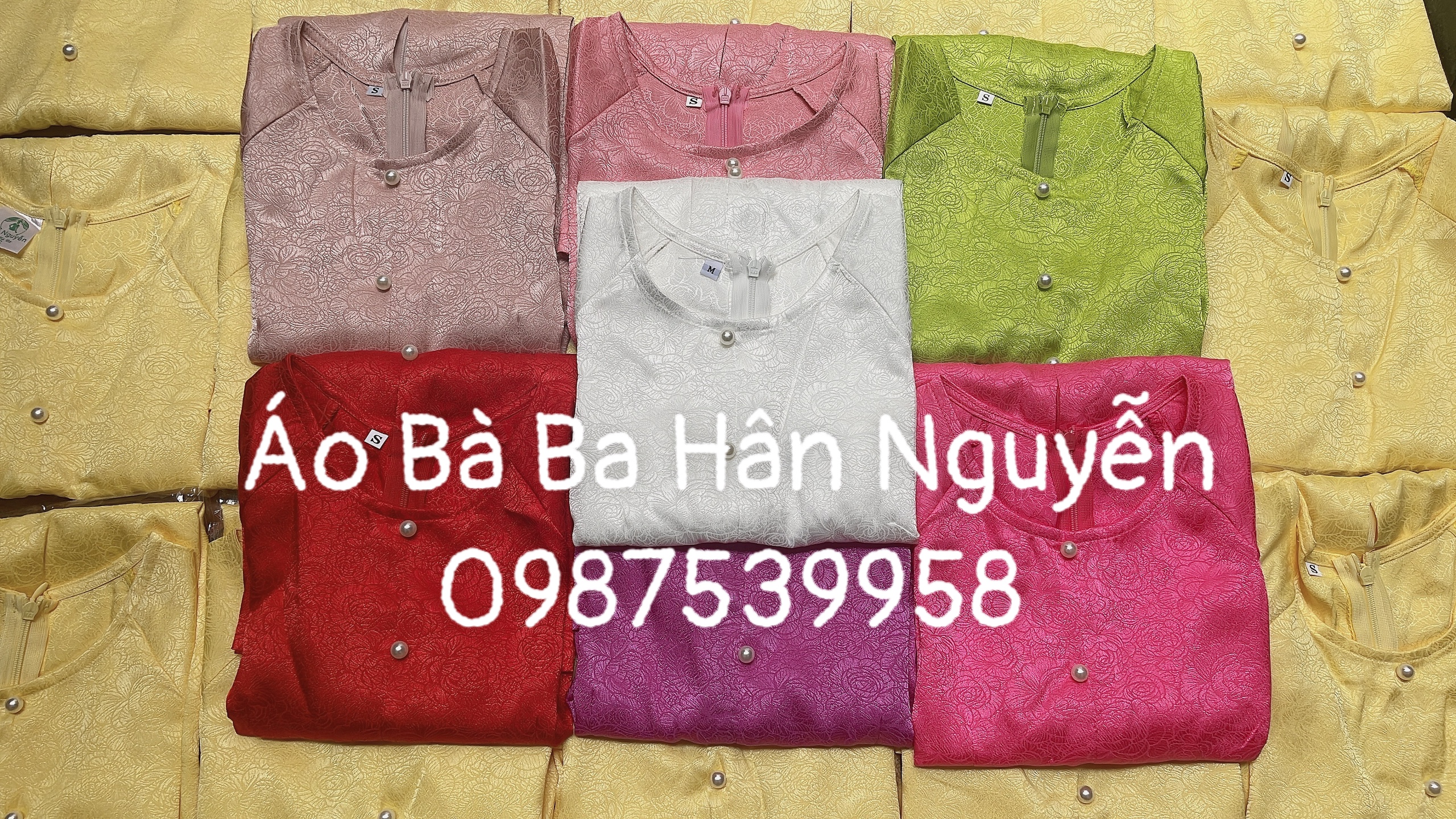 ÁO BÀ BA GẤM DÂY KÉO (HOA HỒNG) + QUẦN TRẮNG