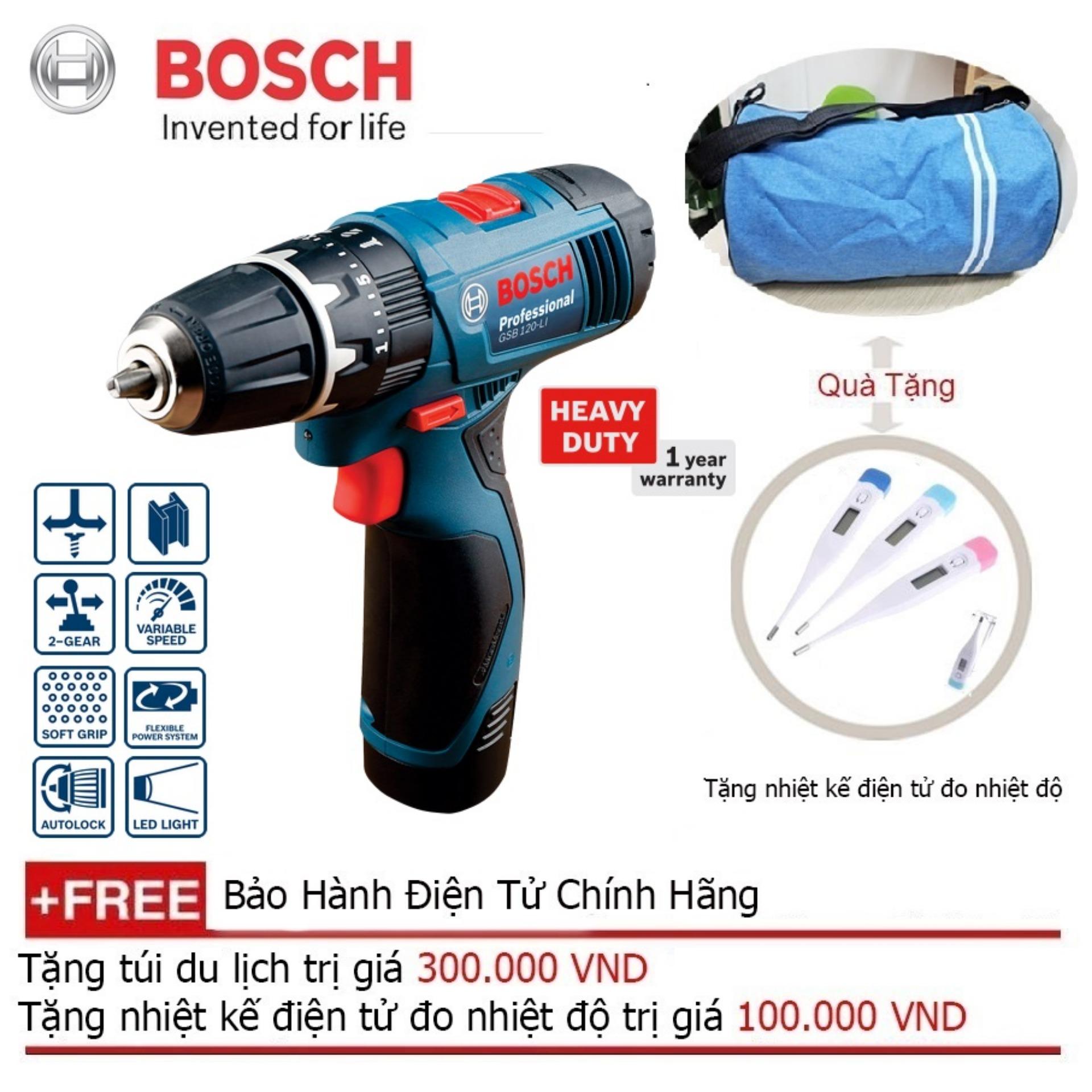 Máy khoan pin bắt vít Bosch GSB 120-LI + Quà tặng balo du lịch