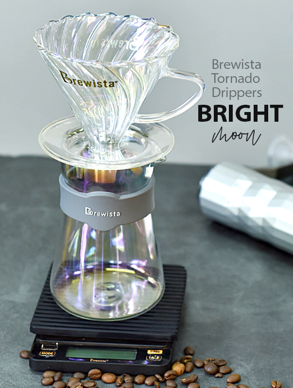 Bộ phễu V60 pha cà phê pour over thủy tinh Brewista Tornado Dripper & Server - Bright Moon