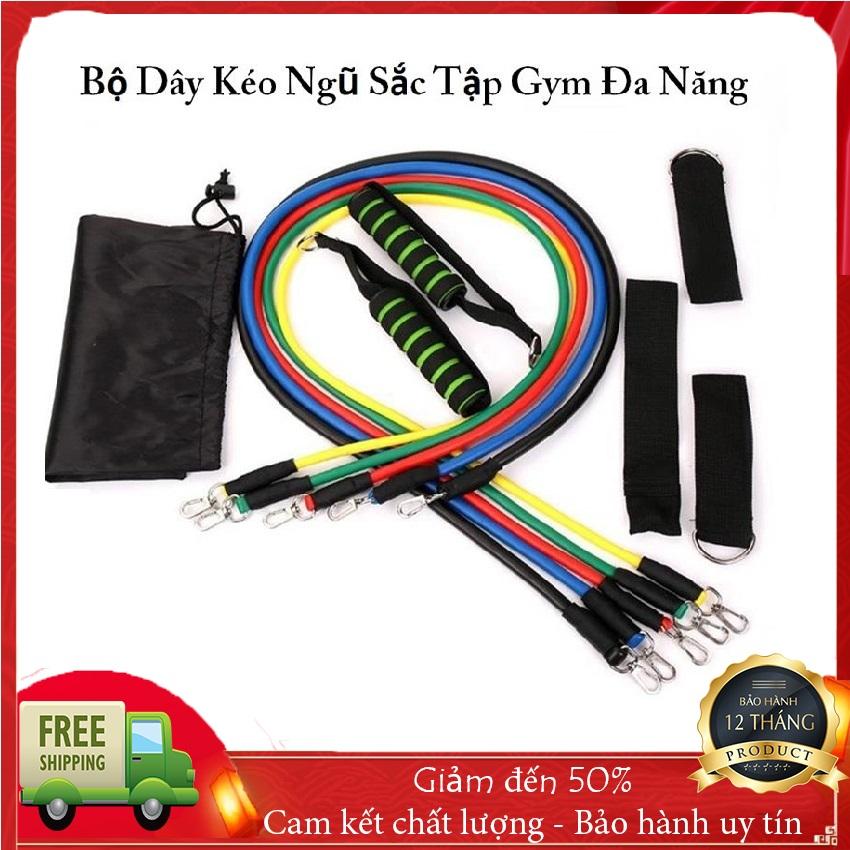 Bộ 5 dây đàn hồi tập thể hình ngũ sắc, dụng cụ tập gym, dây đàn hồi tập gym, dây ngũ sắc tập gym dành cho nam nữ - đàn hồi tốt.