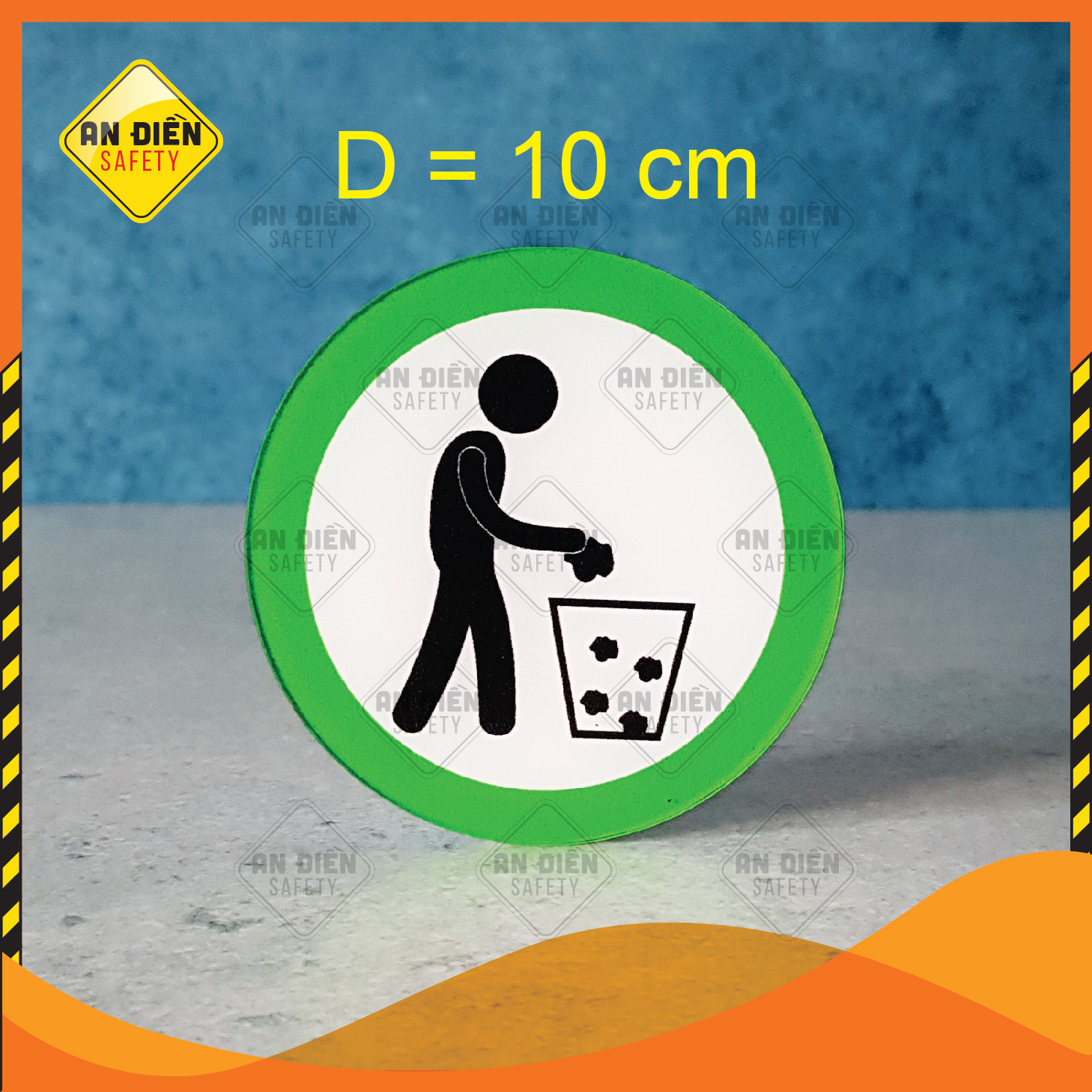 Biển báo An Điền Safety - Biển báo yêu cầu Bỏ Rác Vào Thùng vật liệu mica cao cấp. Tặng kèm miếng dán keo 3M