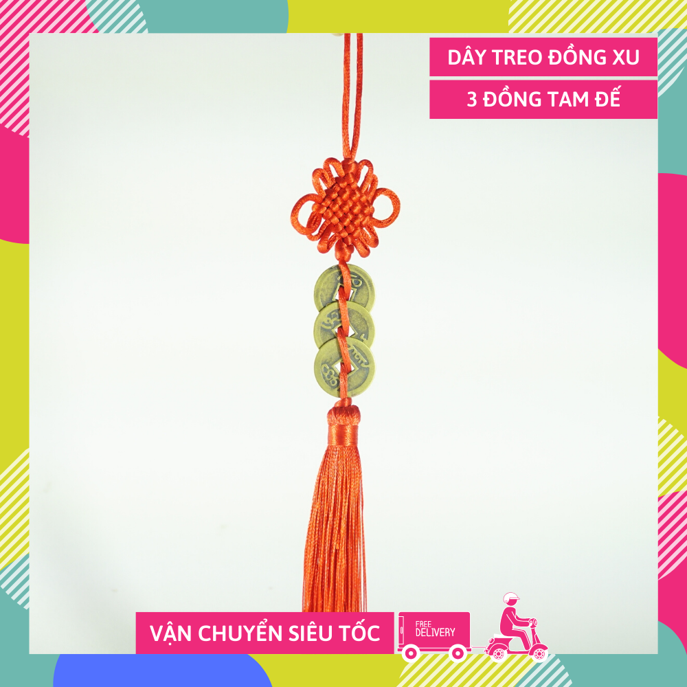 [HCM]Dây treo 3 đồng xu Tam Đế Thiên Địa Nhân chiêu nạp tài lộc