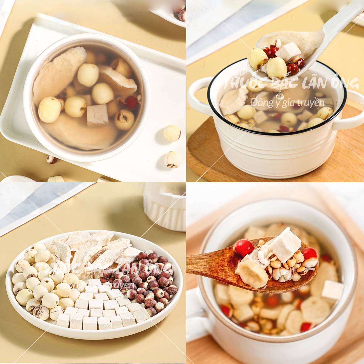 Canh dưỡng sinh tứ thần, set canh dưỡng sinh mix sẵn gồm hạt sen, khiếm thực, hoài sơn, bạch linh,...
