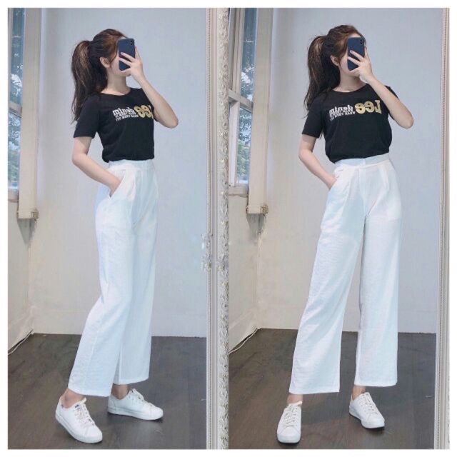 [25-27/4 Hoàn tiền 15%]Quần Culottes Đũi Ống Rộng Khoá Thật Dáng Dài Ống Suông Siêu Hot - Đũi 100cm