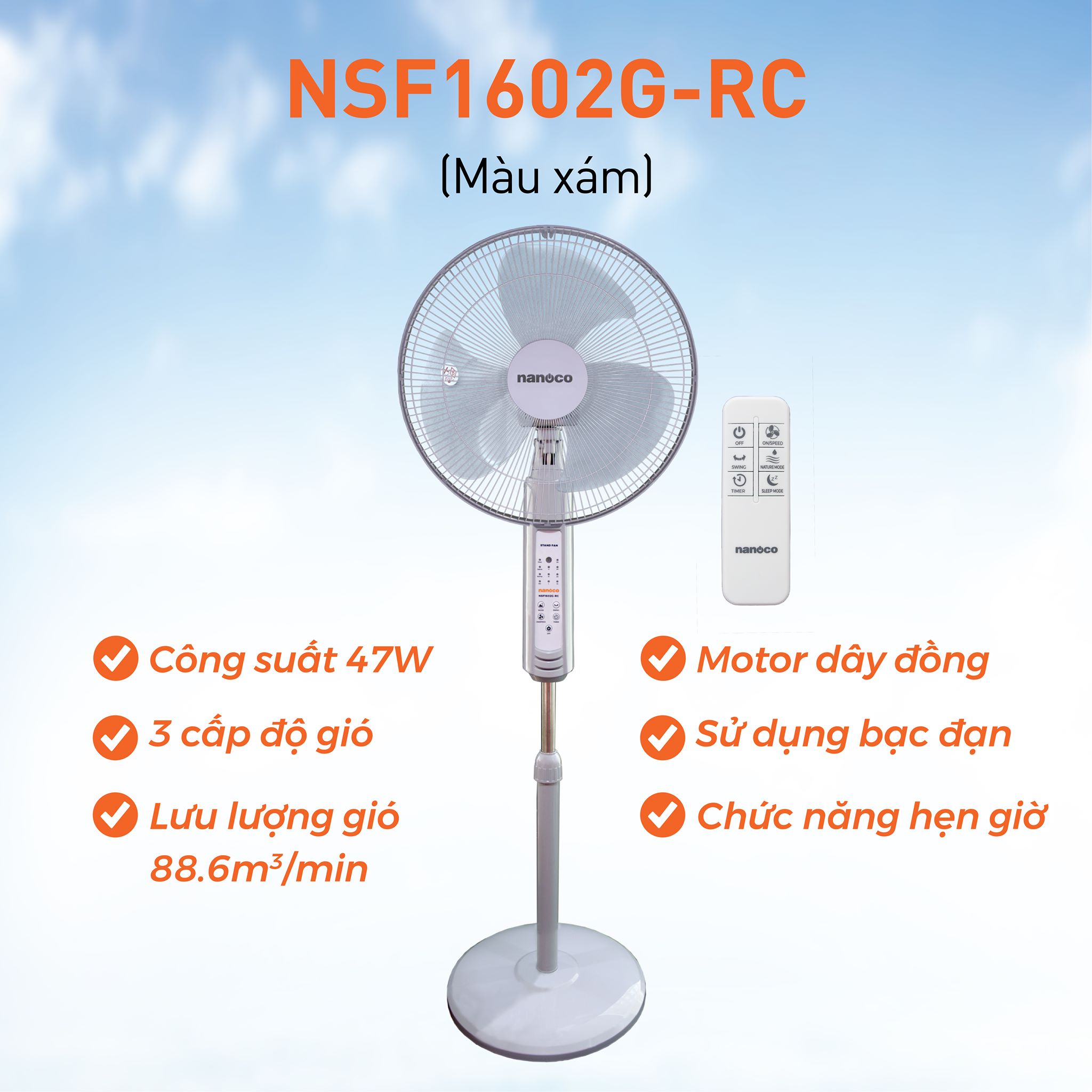 Quạt đứng nanoco nsf1601g/ nsf1602g-rc