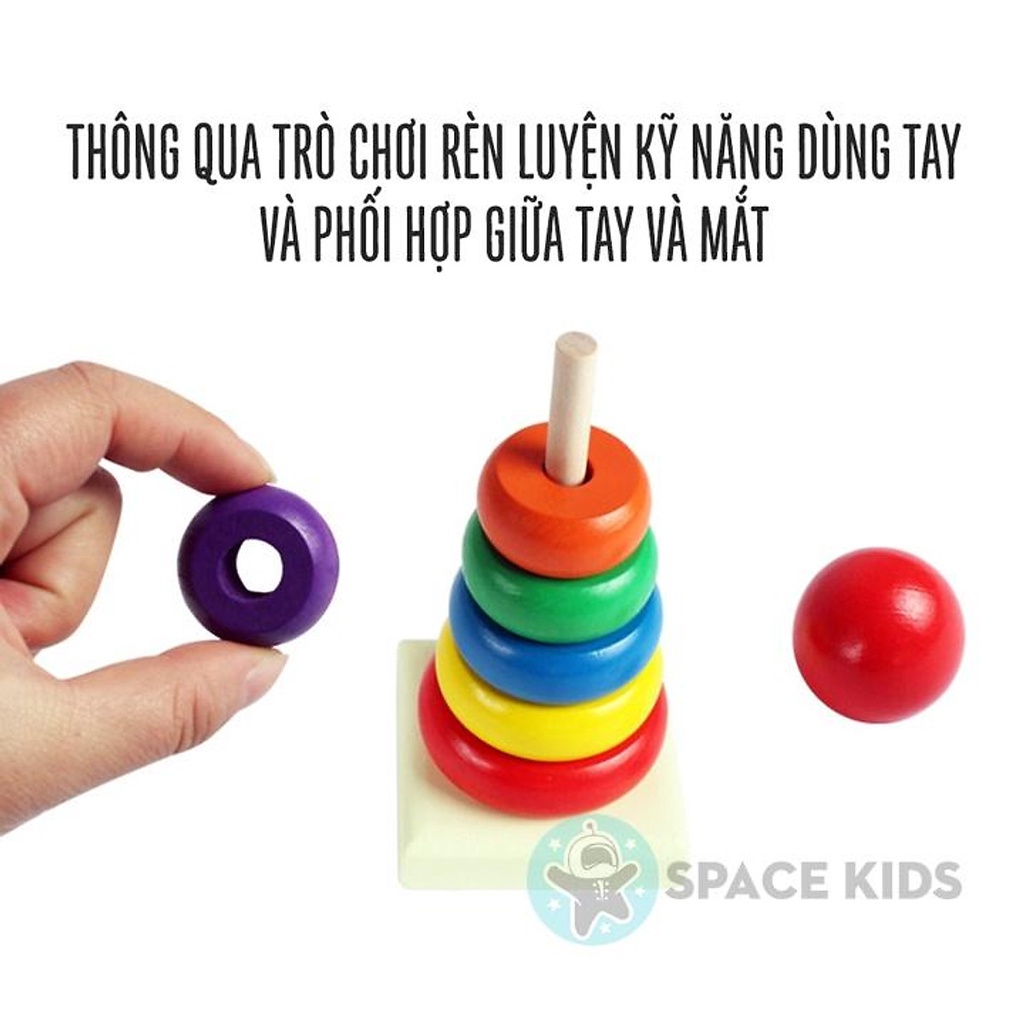 Tháp Gỗ Cầu Vồng Nhiều Màu Cho Bé