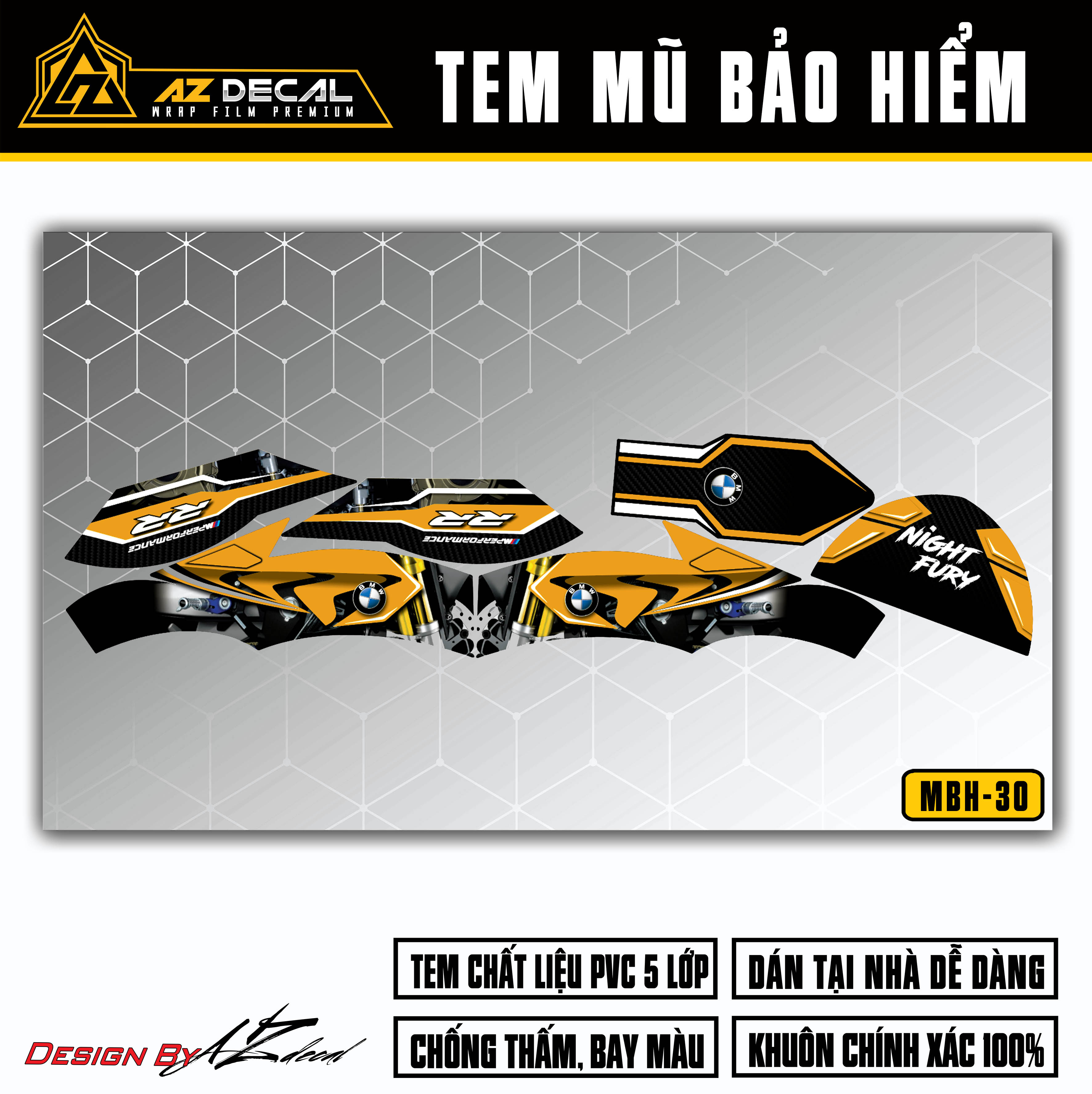 Decal dán trùm mũ bảo hiểm mẫu bmw rr | mbh-30 | tem kit sticker dán nón bảo hiểm chất liệu chống thấm nước dễ dán