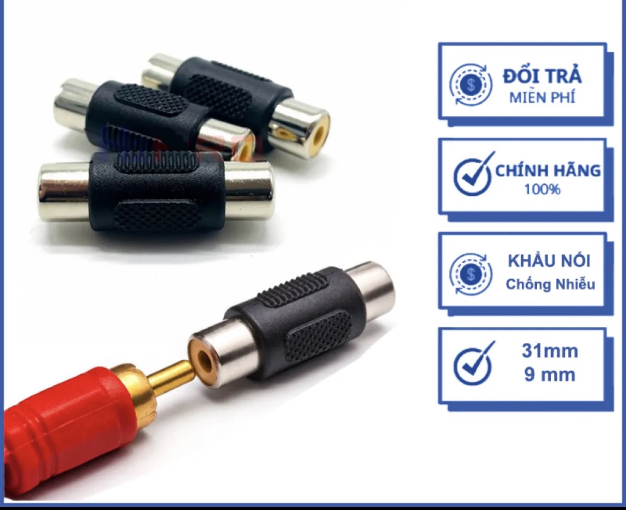 [HCM]Combo 2 Đầu nối cáp loa AV/Audio (bông sen) 2 đầu âm (jack nối AV RCA)