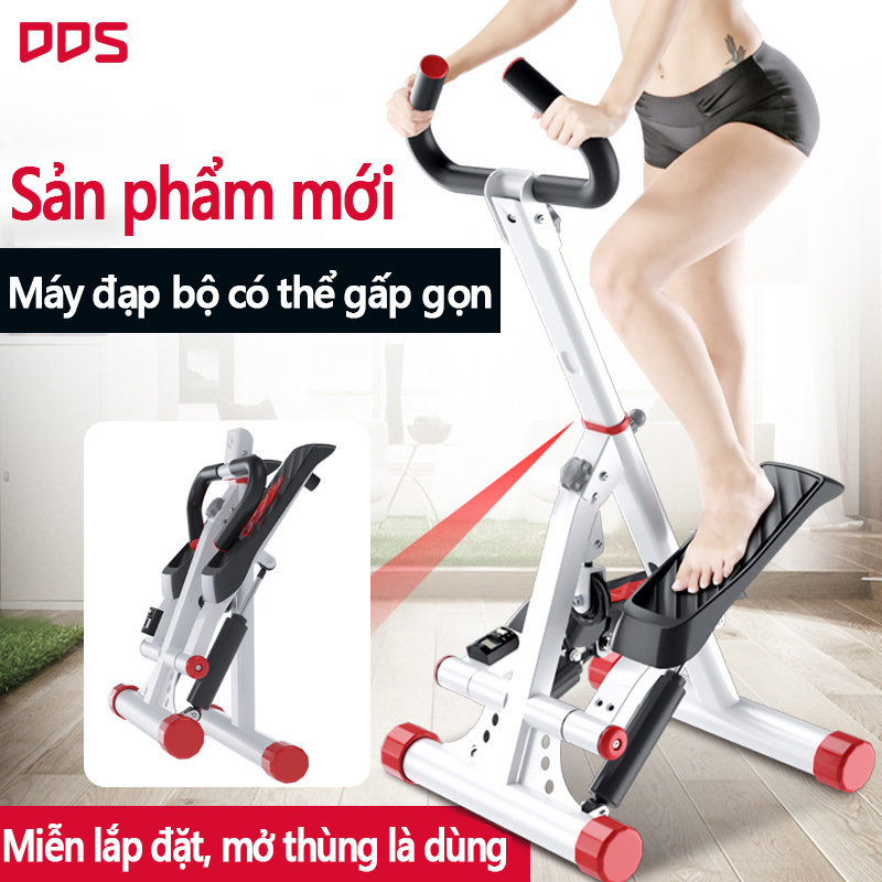 Máy chạy bộ máy đạp bộ tập gym tại nhà có thể gấp được, có tay nắm chỉnh được 4 mức độ cao