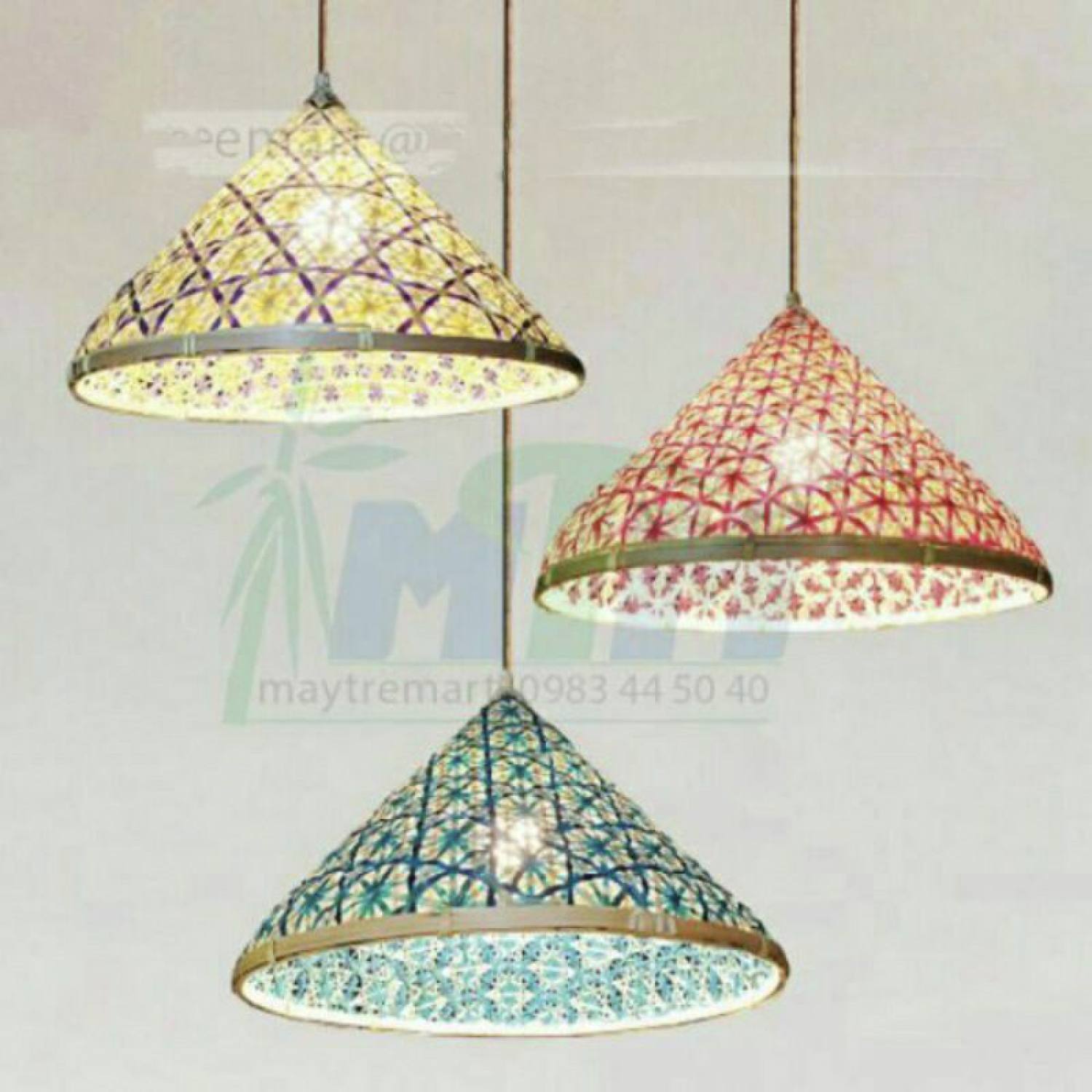 Chao đèn mây tre dáng nón chóp trang trí quán cafe đẹp LH 0978945425
