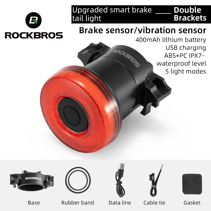ROCKBROS Smart Brake Sensing Bicycle Rear Light LED USB Rechargeable Waterproof MTB Bike Tail Light Bike Saddle Lamp Bicycle Accessories