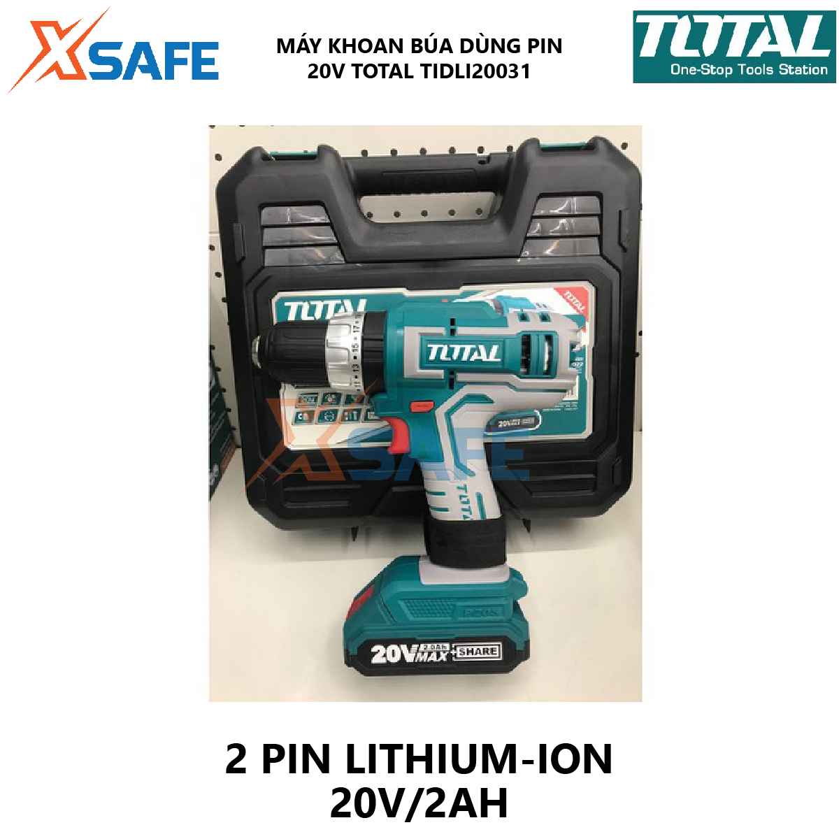 Hammer drill machine battery total TIDLI20031 machine squeeze ốc screw portable multi-purpose use lithium battery 20V have idle speed 0-450/0-1900/min at [xsafe] [XTools]