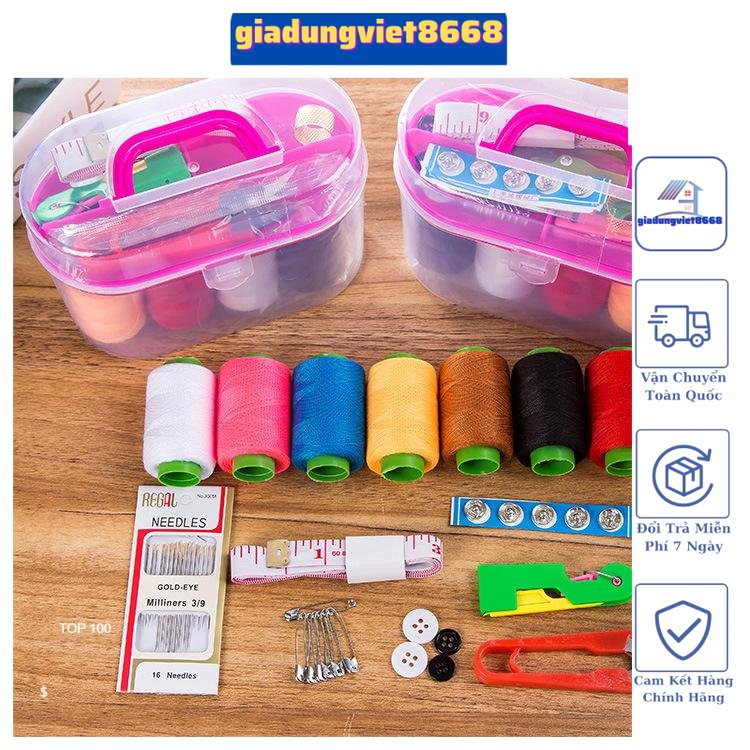 Bộ Kim Chỉ Đầy Đủ Khâu Vá Cực Tiện Lợi Có Kèm Hộp - Bộ Kim Chỉ đa Năng 55 Món Mini May Vá Tiện Dụng Dùng Trong Gia đình, đầy đủ đụng Cụ Xâu Chỉ, Kim Chỉ Màu, Ghim Băng, Cắt Chỉ, Thước Dây