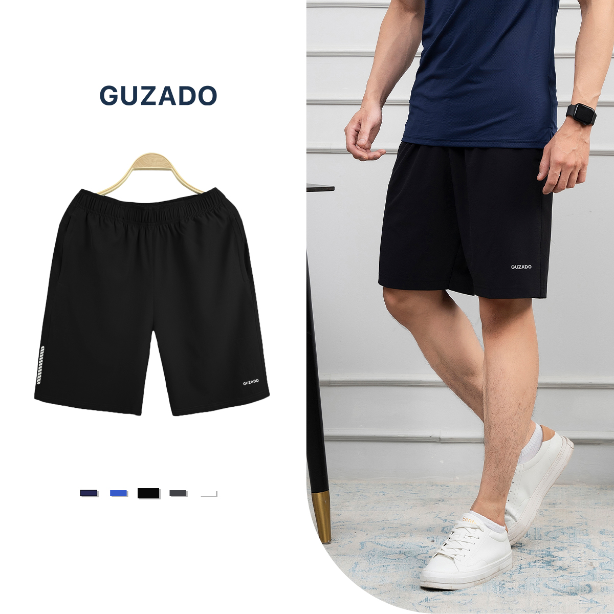 Quần đùi thể thao Guzado, Quần Short nam thể thao, chất gió mềm siêu mịn, co giãn tốt, vận động thoải mái, quần mặc nhà hoặc chơi thể thao GSR01