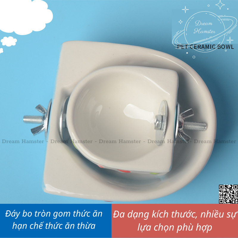 Chén sứ gắn lồng cho hamster và thú nhỏ