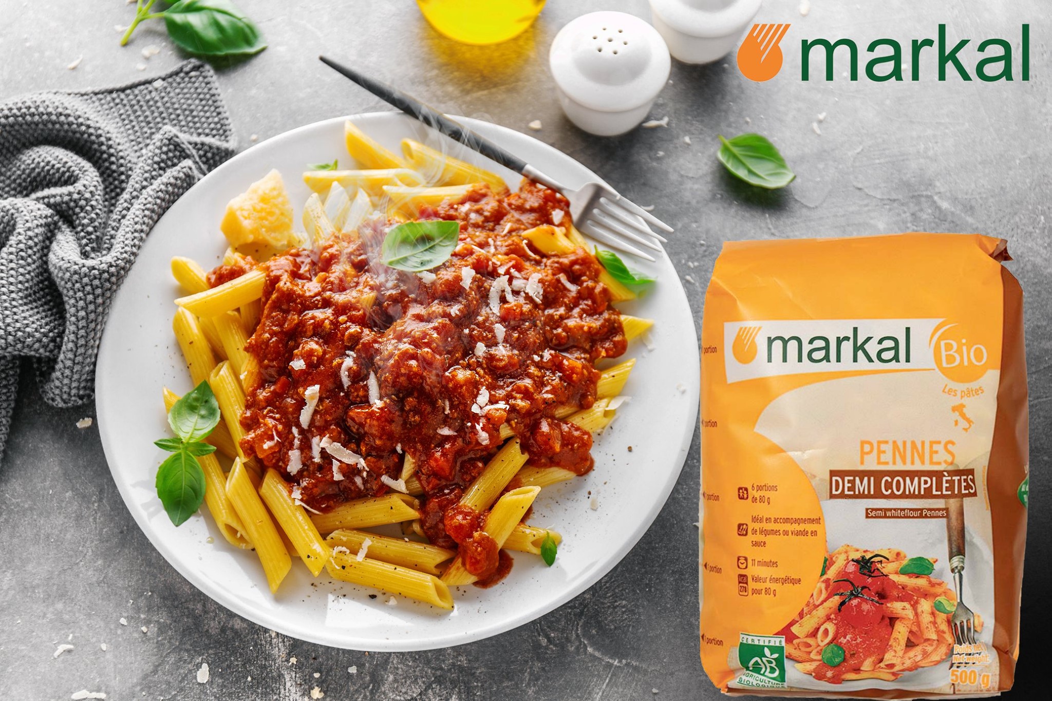 Organic semi-white flour penne 500g Markal