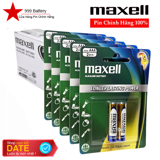 Combo 5 vỉ pin AAA Maxell Alkaline, pin đũa Maxell (1 vỉ 2 viên)
