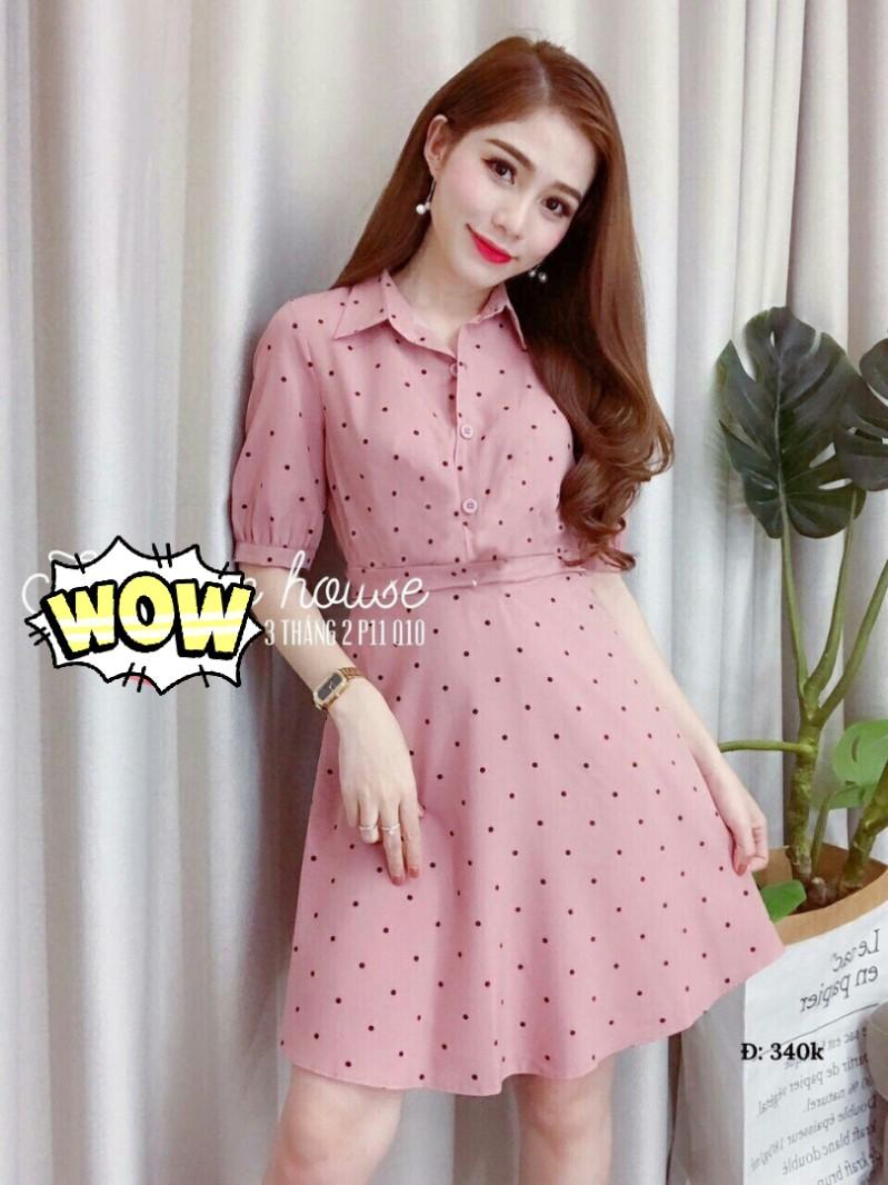 Đầm sơ mi chấm bi xinh xắn