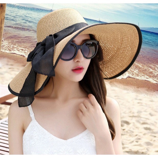 Nón cói vành đại viền đen nơ đen