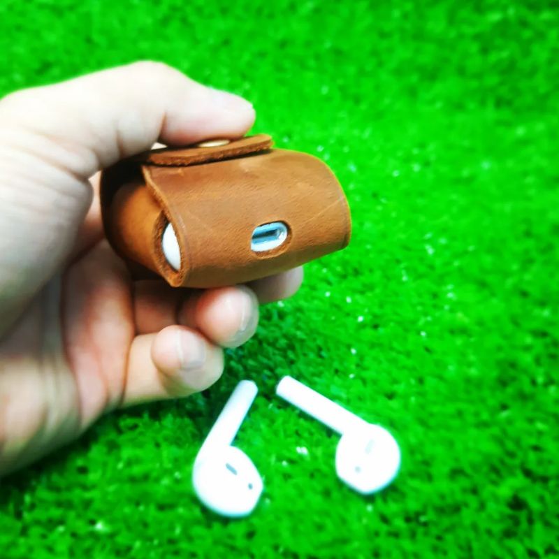 BAO DA AIRPODS 2 TỐI GIẢN (DA THẬT) Handmade
