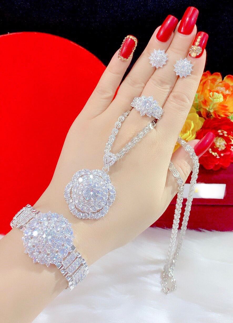 Set bộ trang sức mạ bạch kim đính xoàn 4 món y hình mẫu mới về