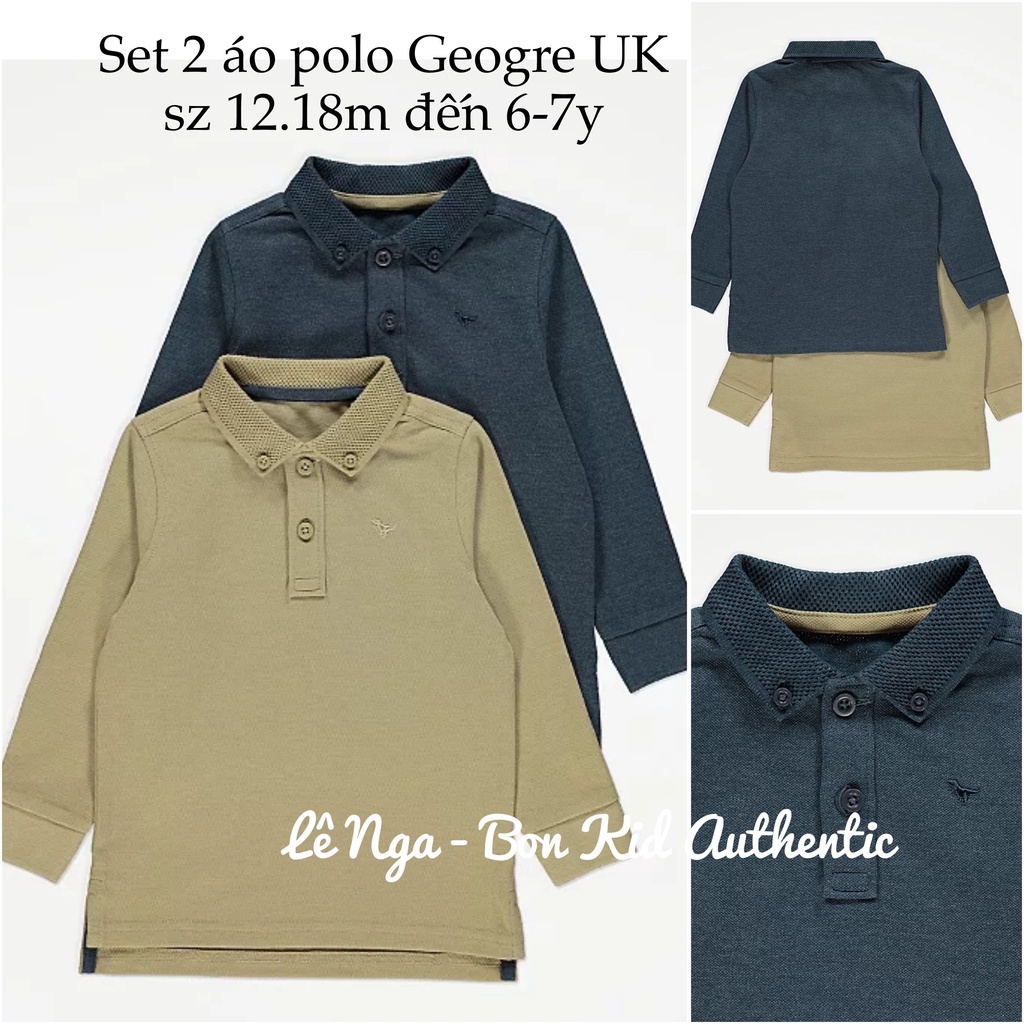 FORM THƯỜNG Set 2 áo polo GEOGRE chính hãng sz từ 12-18m đến 6-7y