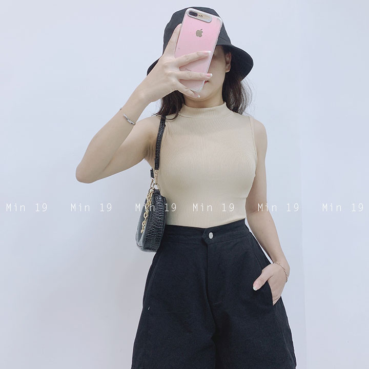 Áo Ba Lỗ Nữ MIN19 Áo Sát Nách Croptop Form Rộng Bigsize Cổ Cao Dáng Ôm Body Thể Thao Chất Thun Tăm Màu Trắng Đen Be Nâu Thời Trang Hàn Quốc