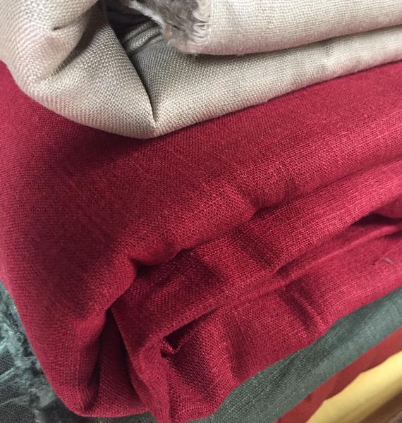 Vải linen tưng gân màu đỏ đô