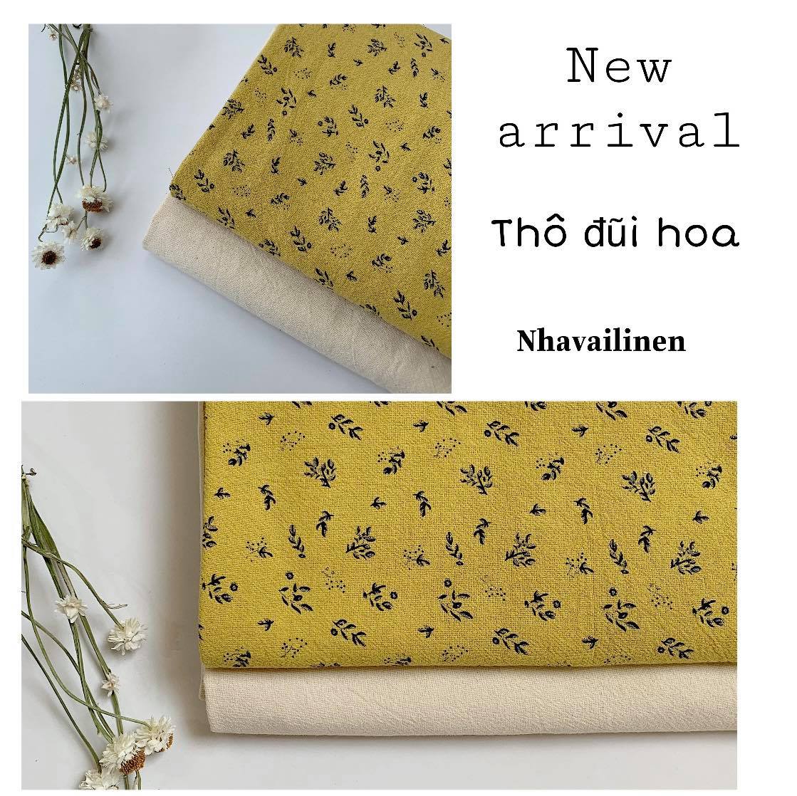 [HCM]Vải thô đũi vàng in lá xanh