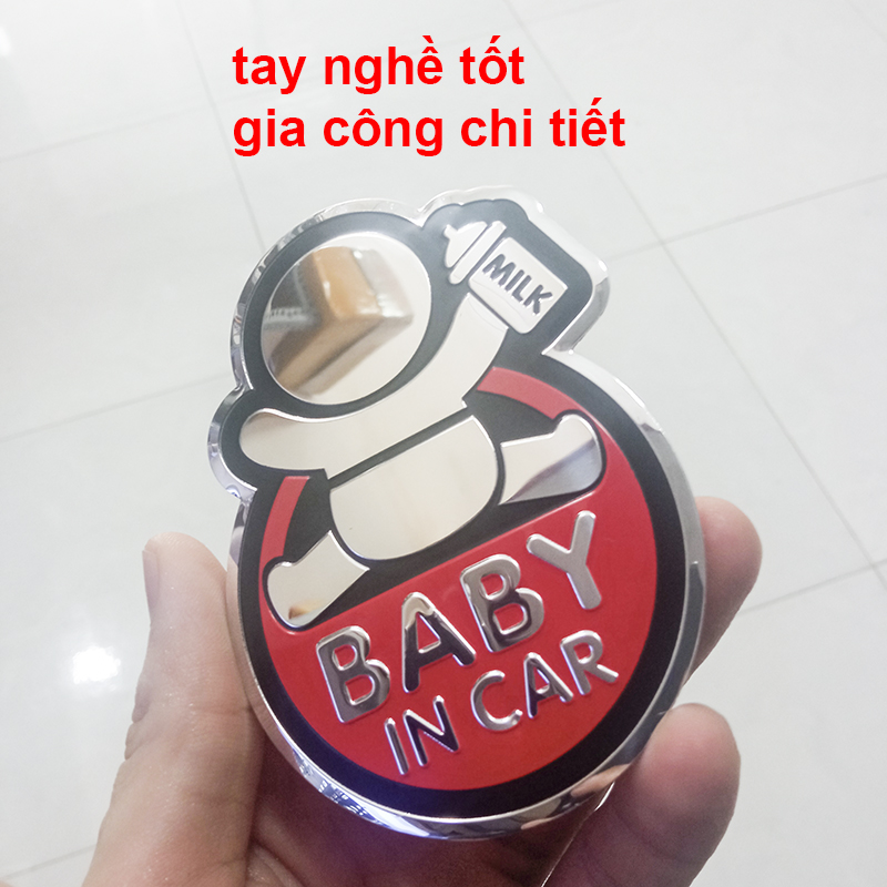 Tem Nhôm nổi BABY IN CAR dán xe