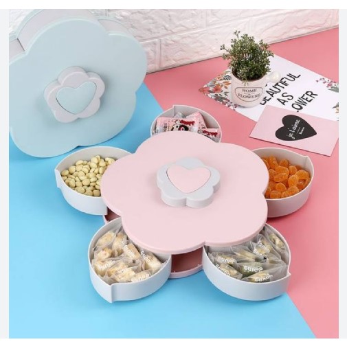 Khay Đựng Mứt Kẹo Tự Xoay Hình Cánh Hoa 5 Ngăn , Hộp đựng bánh mứt cánh hoa sen 1 tầng - Hộp đựng bánh kẹo - Có giá đỡ điện thoại - Khay đựng bánh mứt xuân 2024 thiết kế tinh xảo