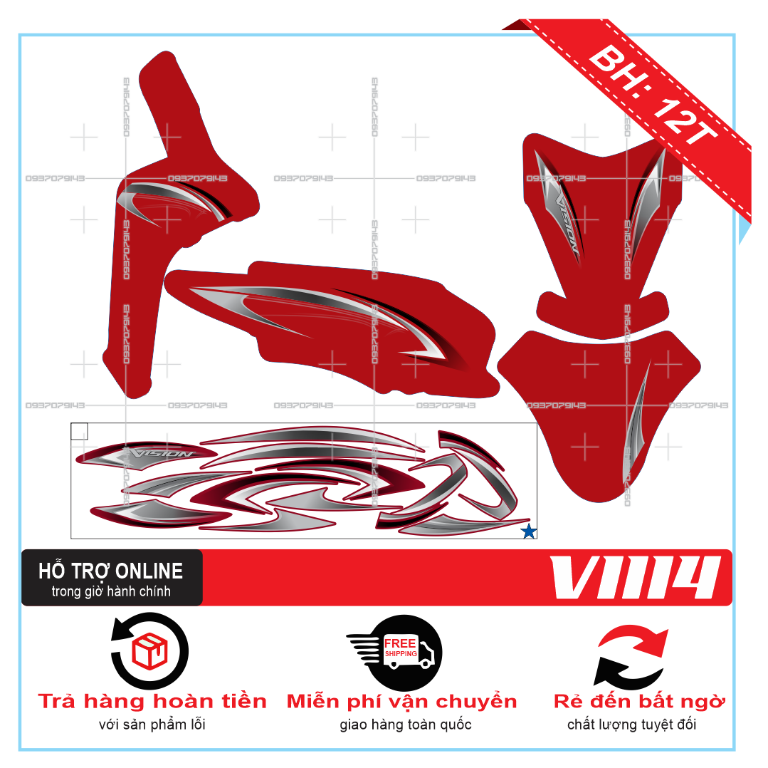 TEM XE VISION, TEM RỜI VISION 2014 DÁN XE ĐỎ