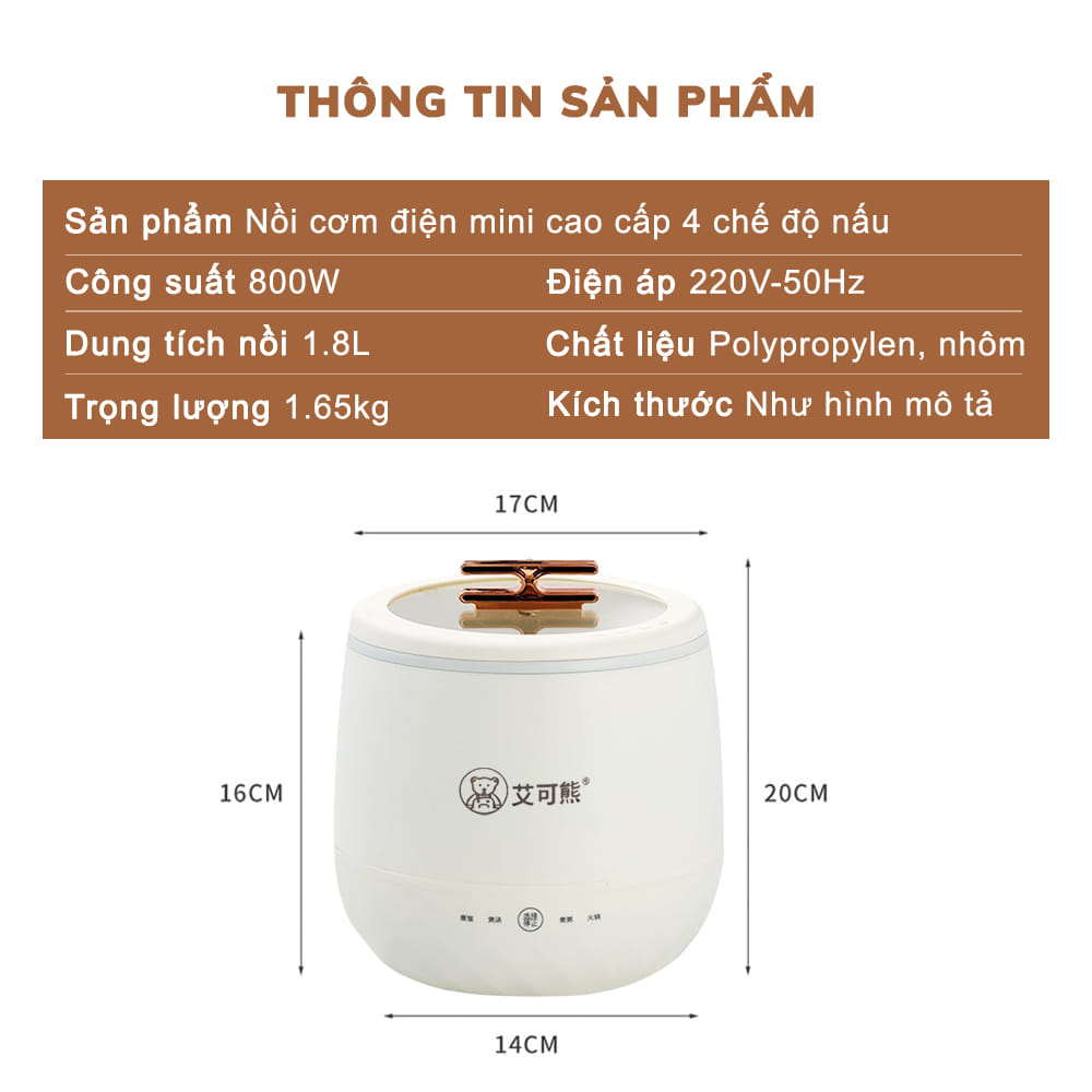 Nồi Cơm Điện Mini Thông Minh Đa Năng, Không Dính