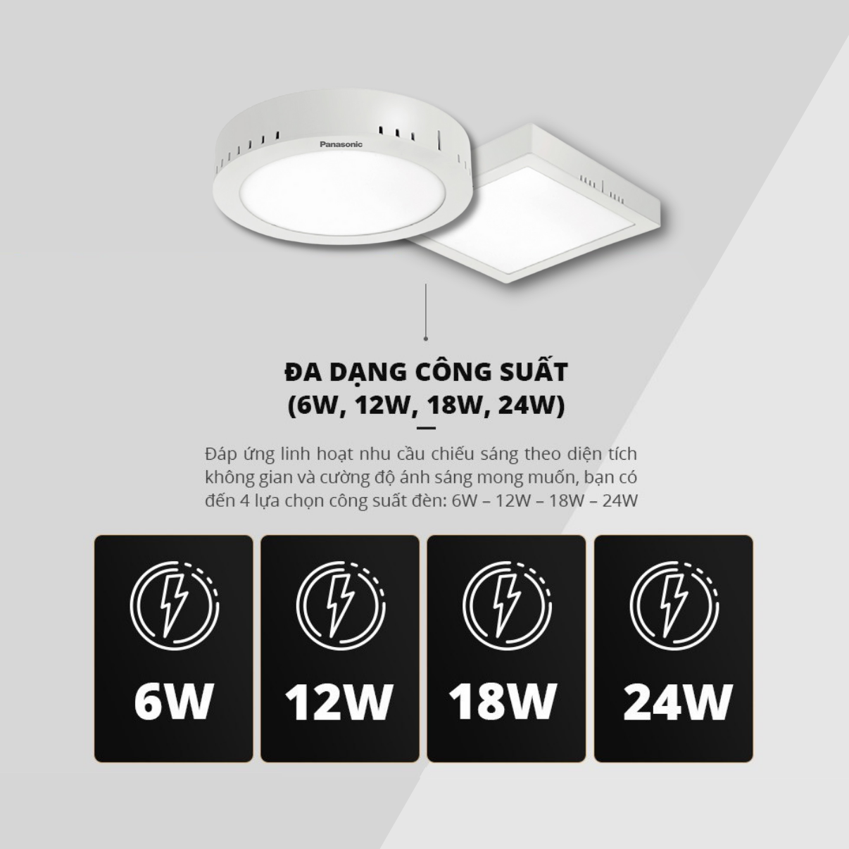 Đèn ốp trần nổi Vuông Panasonic Surface Mounted Công suất (6W,12W,18W,24W)